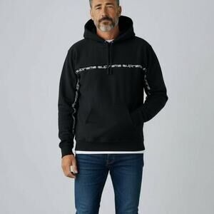 Supreme Text Stripe Hooded Sweatshirt Men's Sz L Black Cotton Hypebeast Casual